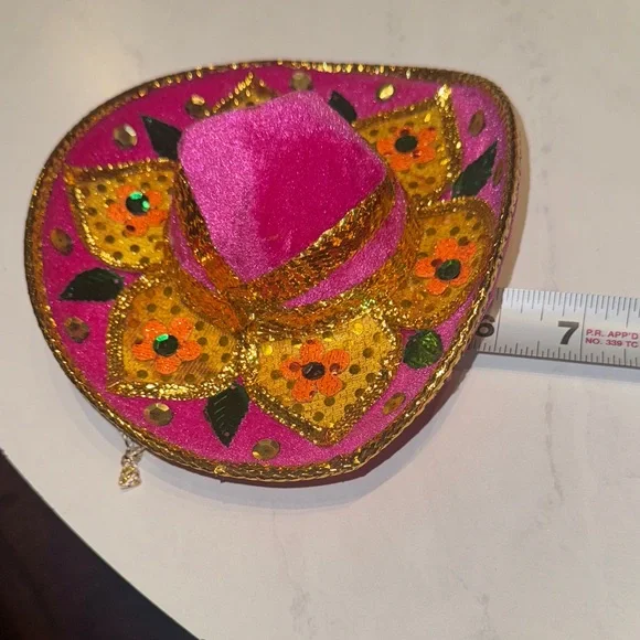 Mini Sombrero Pink and Gold Decorative Hat miniature size Mexico souvenir - Picture 6 of 7